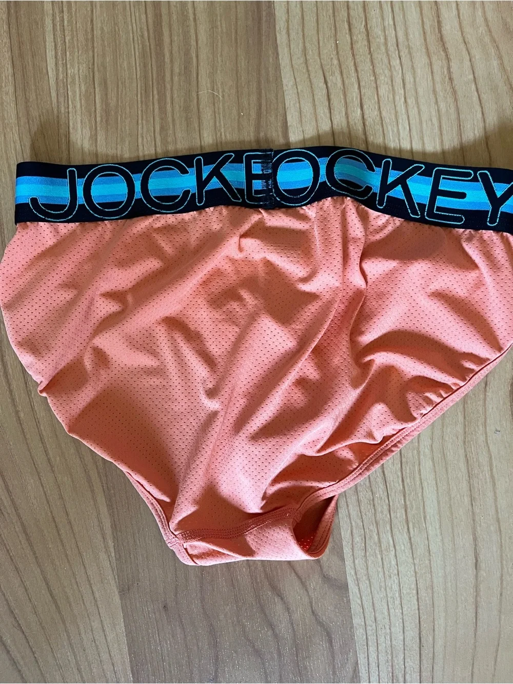 Jockey Peach Hip Brief with Blue Striped Logo Waistband